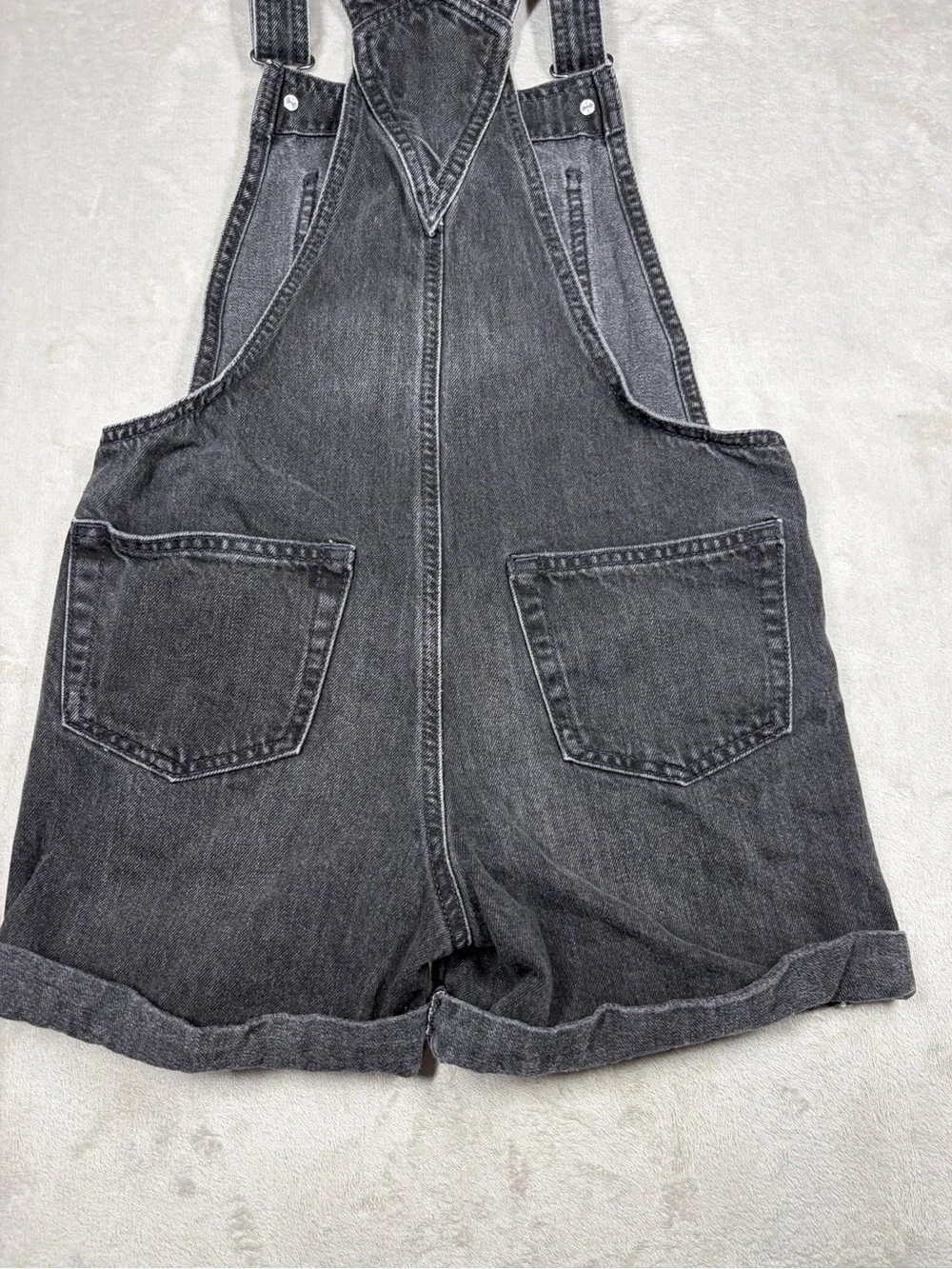 Gap Teen 100% Cotton Faded Black Shortalls Overall Shorts Size Large
